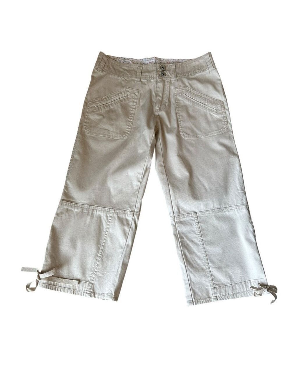 Rave R4R Jeans Y2K Cream Color Juniors Capri Pants Side Tie Size 7